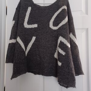 Elan Womens Size M Ovetsized Dark Gray Love Sweater with White Lettering